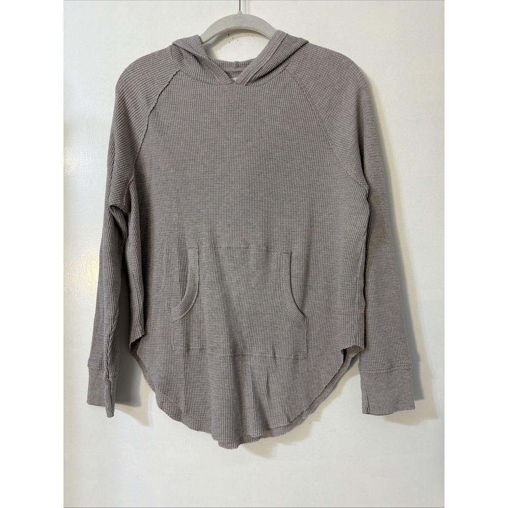 ARITZIA TNA Women's Gray Waffle Knit Pullover Thermal Hoodie Sz Small